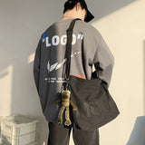Japanese Retro Canvas Bag Messenger Bag Letter Print Vintage Shoulder Bag Satche