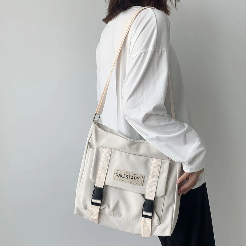 Japanese Style Messenger Crossbody Bag Waterproof Nylon Canvas Satchel