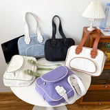 Japanese Student Shoulder Bag Contrast Patchwork Nylon Casual