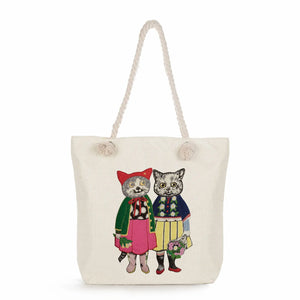 Japanese Style Cat Girl Print Handbag Thick Rope Bag Lady Shoulder Bag