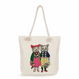 Japanese Style Cat Girl Print Handbag Thick Rope Bag Lady Shoulder Bag