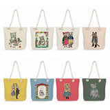 Japanese Style Cat Girl Print Handbag Women Thick Rope Bag