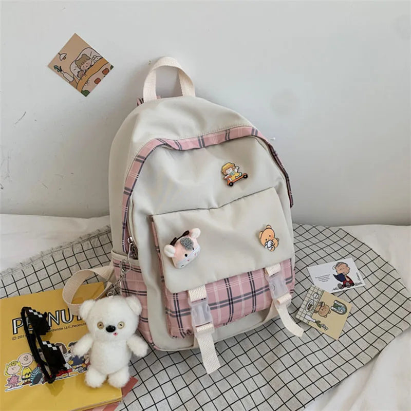 Japanese Style Plaid Girl Backpack for Junior High School