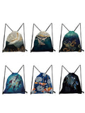 Japanese Ukiyoe String Storage Bag Crane Graphic Soft Back Bags