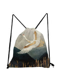 Japanese Ukiyoe String Storage Bag Crane Graphic Soft Back Bags