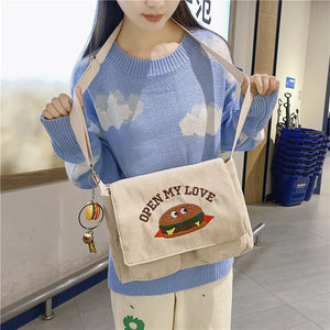 Japanese Vintage Corduroy Messenger Bag for Girls Women