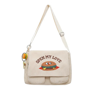 Japanese Vintage Corduroy Messenger Bag for Girls Women