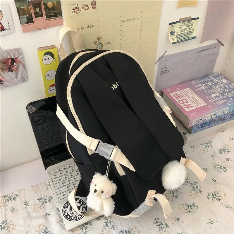 Japanese Women Bag Rabbit Ear Backpack Lady Backpack with Hairball Teenage