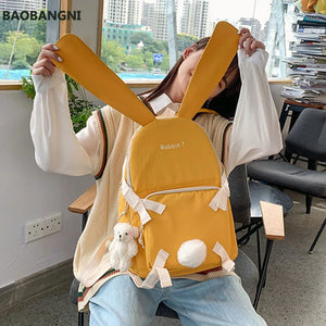 Japanese Women Bag Rabbit Ear Backpack Lady Backpack with Hairball Teenage