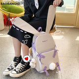 Japanese Women Bag Rabbit Ear Backpack Lady Backpack with Hairball Teenage