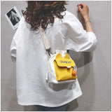 Japanese Women's Canvas Crossbody Bag Drawstring Student Small Bucket Bag