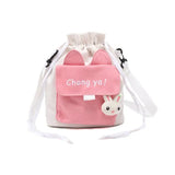 Japanese Women's Canvas Crossbody Bag Drawstring Student Small Bucket Bag