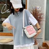 Japanese Women's Canvas Crossbody Bag Drawstring Student Small Bucket Bag
