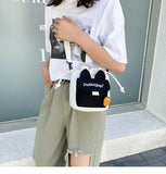 Japanese Women's Canvas Crossbody Bag Drawstring Student Small Bucket Bag