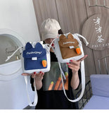 Japanese Women's Canvas Crossbody Bag Drawstring Student Small Bucket Bag