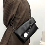 Japanese Y2k Dark Pu Leather Bag Oversized Pin Lady Bags Messenger Bag Shoulder