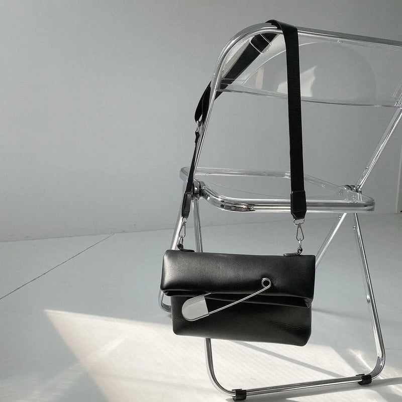 Japanese Y2k Dark Pu Leather Bag Oversized Pin Lady Bags Messenger Bag Shoulder