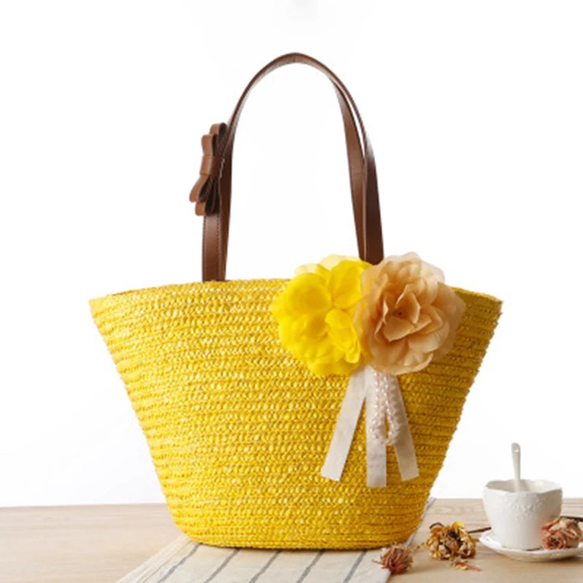 Japanese & Pastoral Flowers Shoulder Bag for Travel & Beach
