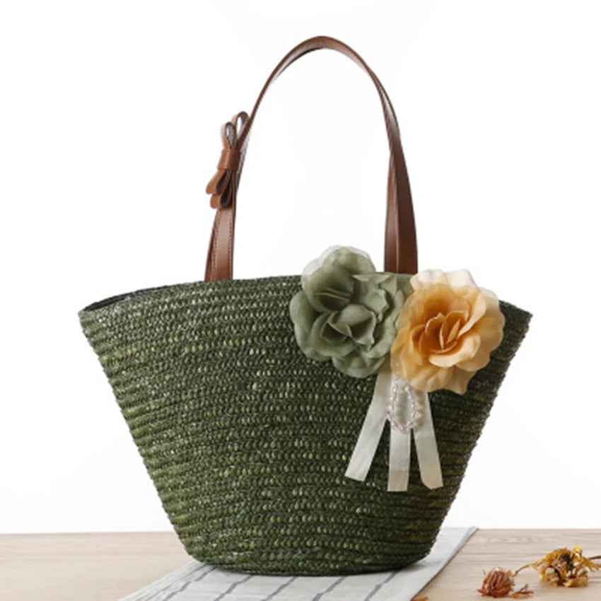 Japanese & Pastoral Flowers Shoulder Bag for Travel & Beach