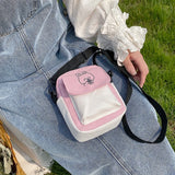 Japanese Girls Shoulder Bag Colorblock Canvas Sweet Mini Messenger Bag