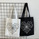 Japanese Gothic Spider Web Print Canvas Bag Vintage Large-Capacity