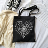 Japanese Gothic Spider Web Print Canvas Bag Vintage Large-Capacity