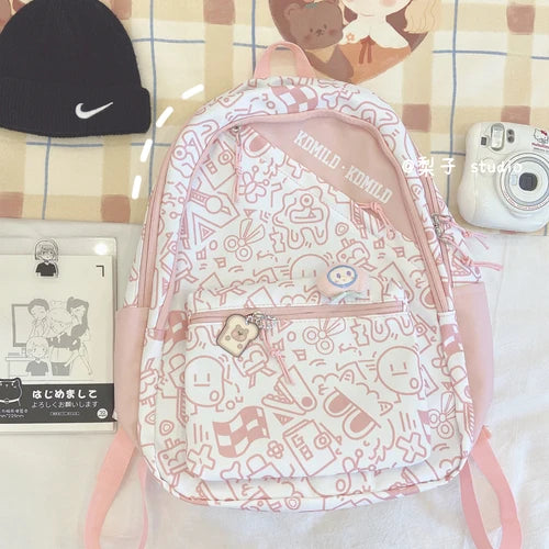 Harajuku Graffiti Backpack for Junior Students with Large Capacity
