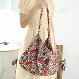 Floral Canvas Shoulder Bag for Women Casual Crossbody Large Capacity