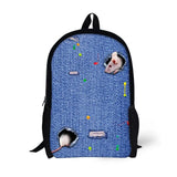 Jeans Cat Pattern Men Women Backpack Leisure Female Sports Backpack