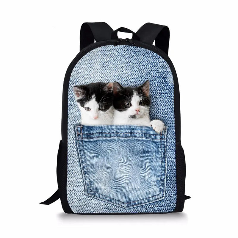 Jeans Cat Pattern Men Women Backpack Leisure Female Sports Backpack
