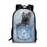 Jeans Cat Pattern Men Women Backpack Leisure Female Sports Backpack