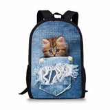 Jeans Cat Pattern Men Women Backpack Leisure Female Sports Backpack