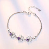 925 Silver Bracelet Purple Wedding Clover CZ 17CM+4CM