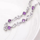 925 Silver Bracelet Purple Wedding Clover CZ 17CM+4CM