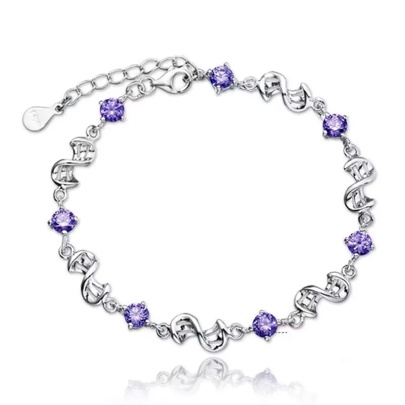 925 Silver Bracelet Purple Wedding Clover CZ 17CM+4CM