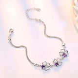 925 Silver Bracelet Purple Wedding Clover CZ 17CM+4CM