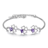 925 Silver Bracelet Purple Wedding Clover CZ 17CM+4CM