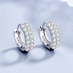 925 Silver Earrings Double Row Crystal Zircon Stud