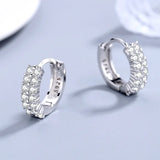 925 Silver Earrings Double Row Crystal Zircon Stud