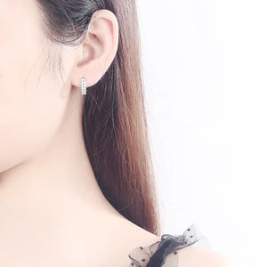 925 Silver Earrings Double Row Crystal Zircon Stud