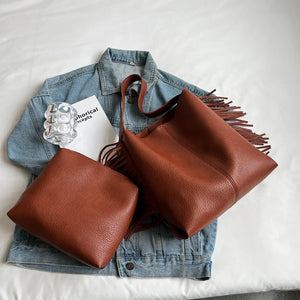 Vintage Tassels Shoulder Side Bag for Women - Small Crossbody Bucket Handbag