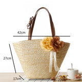 Boho Flowers Women Straw Bag Large Capacity Beach Tote