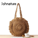 Bohemian Hollow Out Round Straw Bag Crochet Women Beach Shoulder Bag