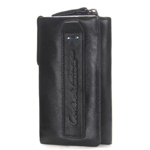 Men Wallet Leather Key Bag Trifold Solid Real Cowhide Small Wallet