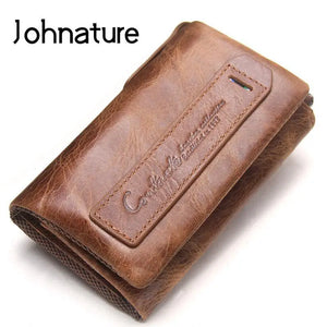 Men Wallet Leather Key Bag Trifold Solid Real Cowhide Small Wallet