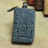 Embossed Leather Key Bag Unisex Car Key Holder Retro Letter