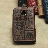 Embossed Leather Key Bag Unisex Car Key Holder Retro Letter