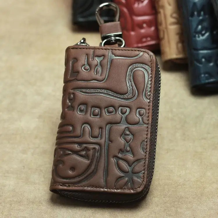 Embossed Leather Key Bag Unisex Car Key Holder Retro Letter