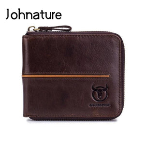 Leather Men Wallets Casual Solid Short Cowhide Purse Multi-card Wallet
