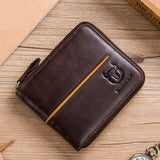 Leather Men Wallets Casual Solid Short Cowhide Purse Multi-card Wallet